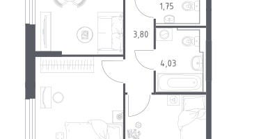 2-к. квартира, 54&nbsp;м²