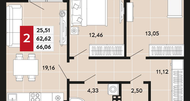 2-к. квартира, 66&nbsp;м²
