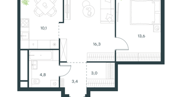 2-к. квартира, 51&nbsp;м²