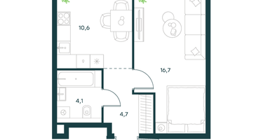 1-к. квартира, 36 м²