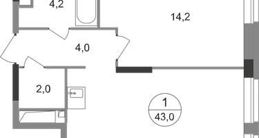 1-к. квартира, 43&nbsp;м²