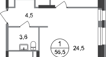 1-к. квартира, 56&nbsp;м²