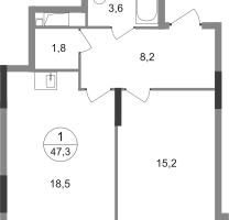 1-к. квартира, 47&nbsp;м²