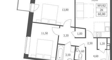 2-к. квартира, 60&nbsp;м²