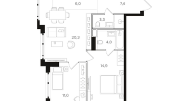 2-к. квартира, 66&nbsp;м²