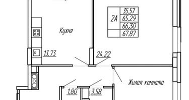 2-к. квартира, 66&nbsp;м²