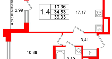 1-к. квартира, 34&nbsp;м²