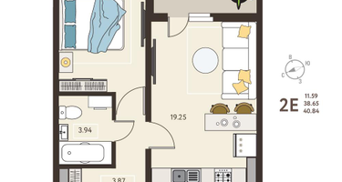 1-к. квартира, 40&nbsp;м²