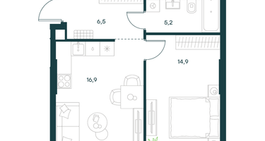 1-к. квартира, 43&nbsp;м²