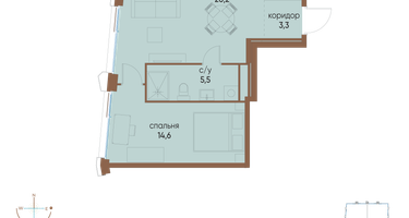 1-к. квартира, 43&nbsp;м²