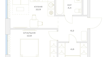 1-к. квартира, 40&nbsp;м²