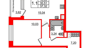 1-к. квартира, 35 м²
