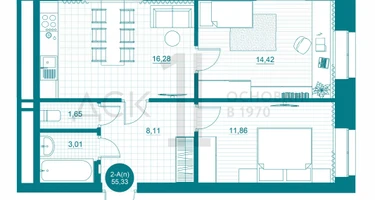 2-к. квартира, 55&nbsp;м²