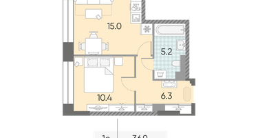 Студия, 36 м²