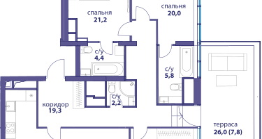 4-к. квартира, 129&nbsp;м²