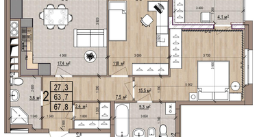 2-к. квартира, 67&nbsp;м²