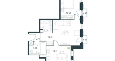 2-к. квартира, 55 м²