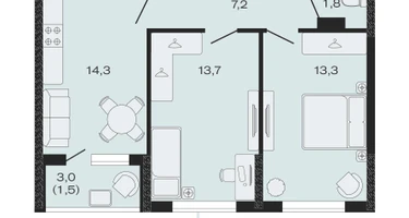 2-к. квартира, 55&nbsp;м²
