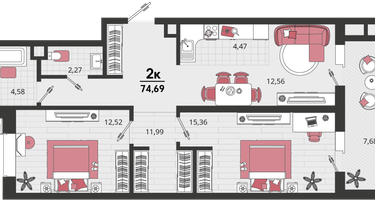 3-к. квартира, 74&nbsp;м²