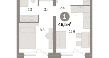 1-к. квартира, 46 м²