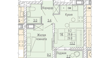 1-к. квартира, 29&nbsp;м²