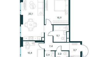 2-к. квартира, 69&nbsp;м²