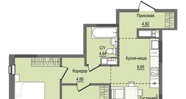 2-к. квартира, 57&nbsp;м²