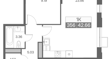 1-к. квартира, 42&nbsp;м²