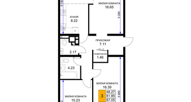 3-к. квартира, 91&nbsp;м²