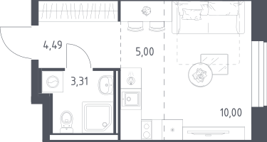 Студия, 22&nbsp;м²