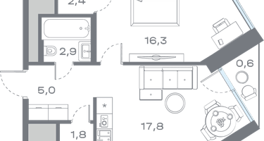 1-к. квартира, 46 м²