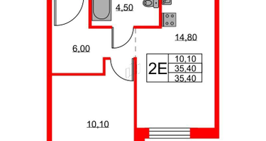 1-к. квартира, 36&nbsp;м²