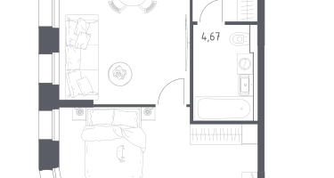 1-к. квартира, 44&nbsp;м²