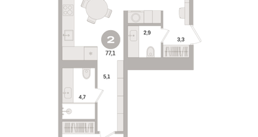 2-к. квартира, 77&nbsp;м²