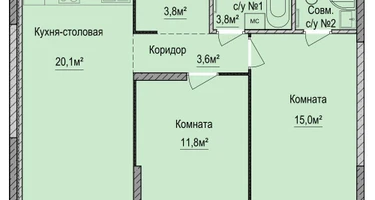 2-к. квартира, 61&nbsp;м²