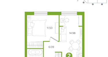 2-к. квартира, 37&nbsp;м²