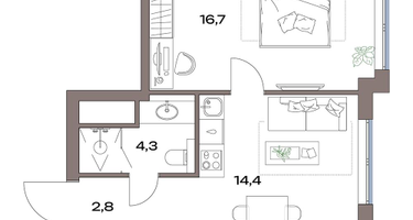1-к. квартира, 38&nbsp;м²