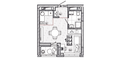 Студия, 25&nbsp;м²