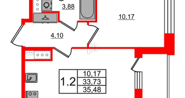 1-к. квартира, 33 м²