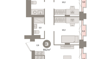 3-к. квартира, 93&nbsp;м²