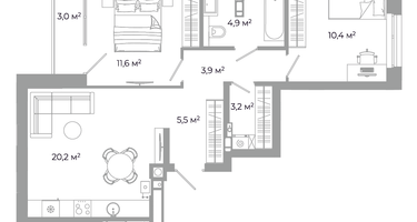 2-к. квартира, 62 м²