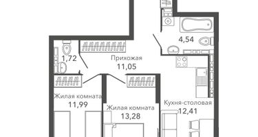 2-к. квартира, 57&nbsp;м²