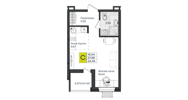 Студия, 29&nbsp;м²