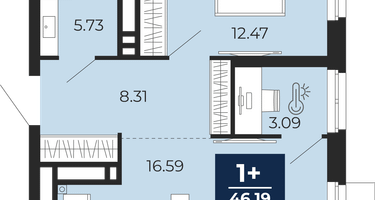 1-к. квартира, 46&nbsp;м²