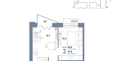 2-к. квартира, 36&nbsp;м²