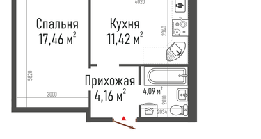 1-к. квартира, 41&nbsp;м²