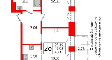 1-к. квартира, 45&nbsp;м²