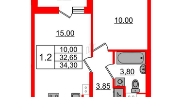 1-к. квартира, 32&nbsp;м²