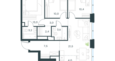 4-к. квартира, 78 м²