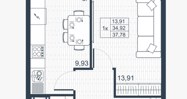1-к. квартира, 34&nbsp;м²